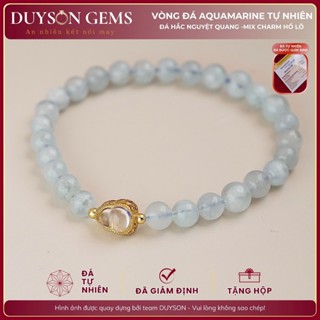  Vòng tay chuỗi Aquamarine tự nhiên - Ngọc hải lam mix charm hồ lô Duyson Gems 