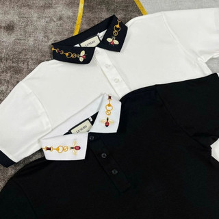  Áo polo nam cổ dệt thêu ong+móc xích vàng nổi bật cổ 2 màu xu hướng thời trang men-SHOP 