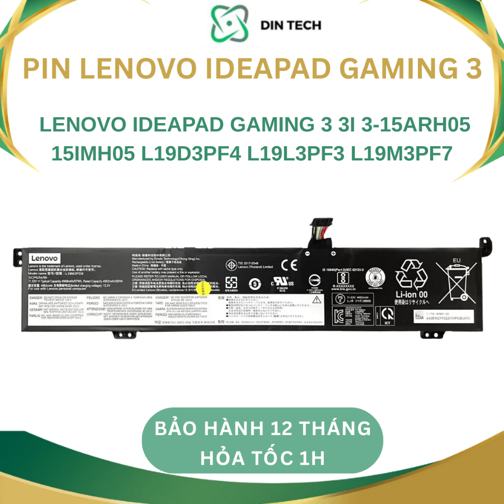Pin Dùng Cho Laptop Lenovo IdeaPad Gaming 3 3i 3-15ARH05 15IMH05 L19D3PF4 L19L3PF3 L19M3PF7 Zin BH 1