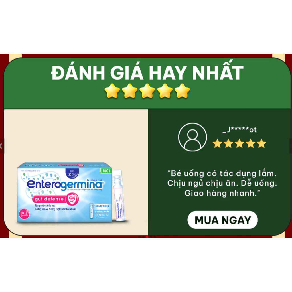 Men Ống Vi Sinh Enterogermina Gut Defense 2 tỷ lợi khuẩn, tăng cường tiêu hóa, bảo vệ đường ruột, mẫ