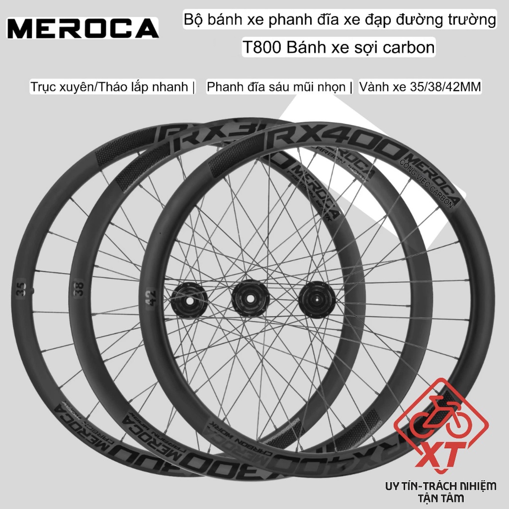 Bộ vành Carbon xe đạp MEROCA bánh 700c sử dụng phanh đĩa, Bộ vành xe đạp đua, Touring dùng bánh 700c