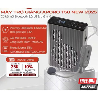  Máy trợ giảng không dây APORO T58 2.4 new 2025 loa 50W pin máy 50h pin mic 25h sử dụng liên tục 