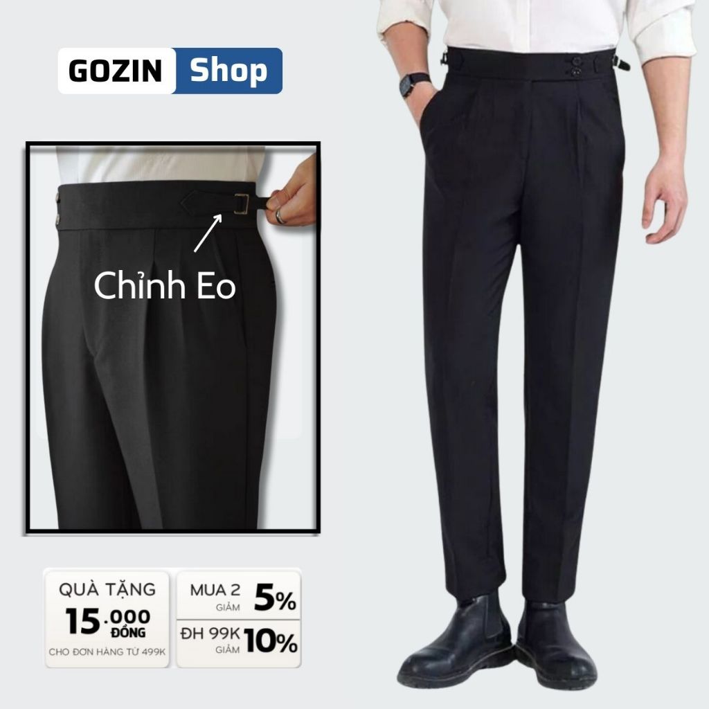 Quần âu nam cạp cao SideTab GOZIN SHOP điều chỉnh cạp vải Tuypsi chất lượng cao -JA32