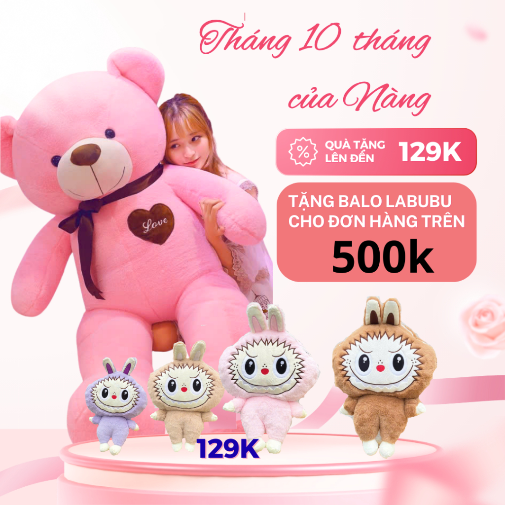 Gấu bông teddy to cao cấp. thú bông teddy siêu to khổng lồ thêu trái tim (tặng balo labubu cho đơn trên 500k)