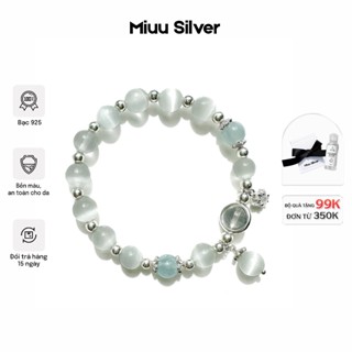  Vòng tay bạc đá phong thuỷ Miuu Silver lắc tay nữ bi đá MẮT MÈO tự nhiên xinh xắn 