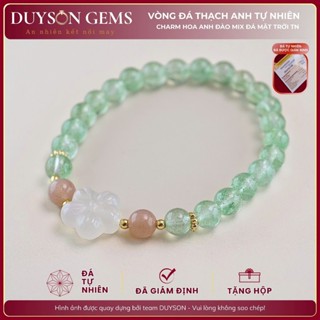  Vòng tay chuỗi thạch anh dâu xanh và đá mặt trời tự nhiên mix charm hoa anh đào Duyson Gems 