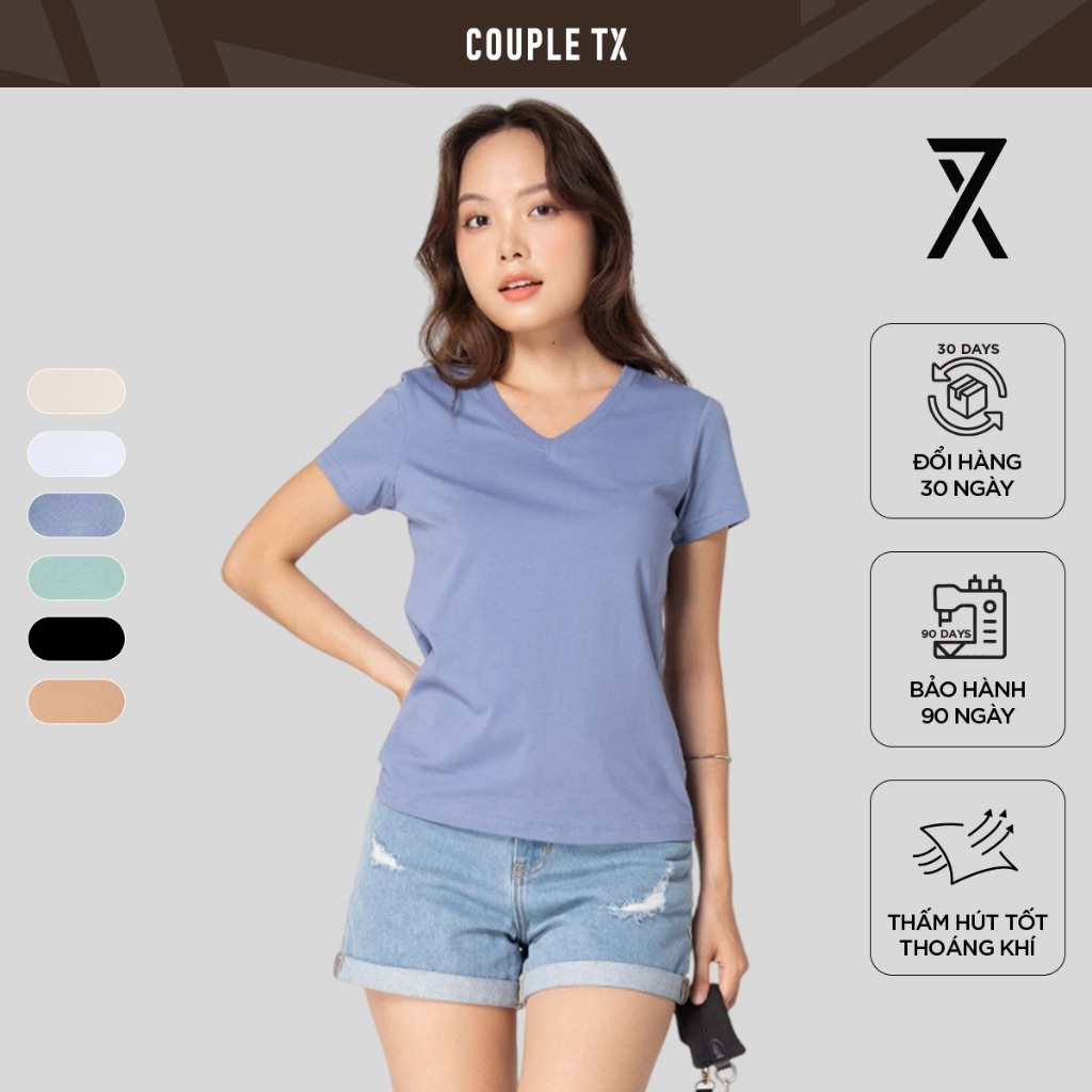 Áo Thun Nữ Basic Couple TX Cổ Tim Slim Fit WTS 2326