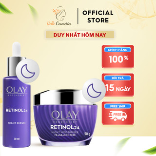  Kem Dưỡng Ban Đêm OLAY RETINOL + Serum RETINOL Thúc Đẩy Tái Tạo Da Mờ Nếp Nhăn OLAY Chiết Xuất RETINOL 50G + 30ML 