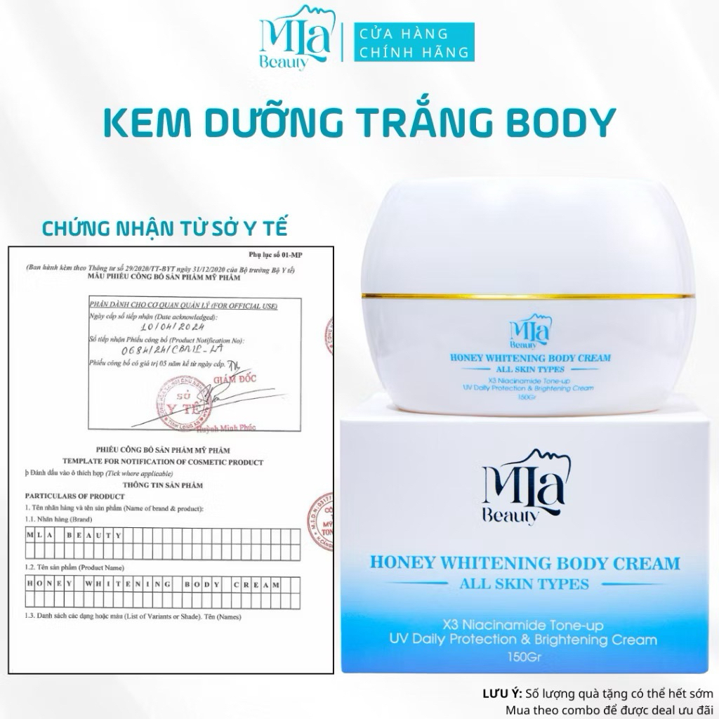 [Phiên Bản Nâng Cấp] Kem Dưỡng Trắng Da Toàn Thân Mla Beauty Body Honey Whitening Cream 150 gram