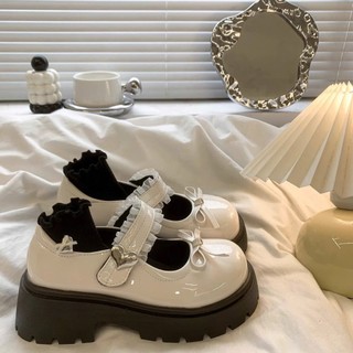  Giày búp bê nữ tim viền bèo đế cao 5cm chất da bóng 
