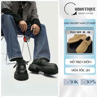 [ SIZE 38 ĐẾN SIZE 46 ] Giày oxford nam cổ thấp giày chunky derby mũi vuông tròn độn đế 4.5cm da lộn da lì SM027