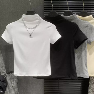 Áo thun nữ croptop cộc tay cổ lọ 3 phân dáng ôm body chất dày dăn