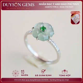  Nhẫn ngọc phỉ thúy Type A hoa anh đào Lam thiên không nhẫn bạc Ý 925 Freesize Duyson Gems 