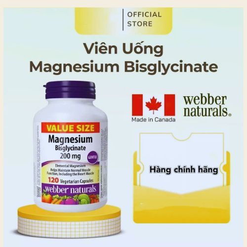 Viên uống Magie hỗ trợ sức khoẻ Magnesium Bisglycinate Webber Naturals 200mg 120 viên