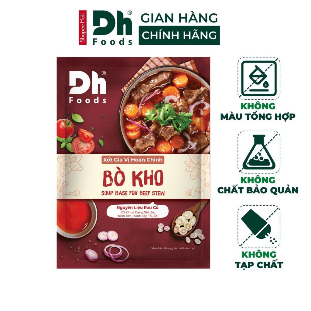 Xốt gia vị hoàn chỉnh bò kho Dh Foods gia vị nấu bò kho truyền thống, bò xốt vang, bò kho gừng 80g