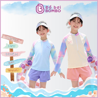  Đồ bơi bé gái Hiệu YUKE tay dài quần ngắn 2 lớp khóa kéo trước tiện lợi size từ 10kg–30kg 