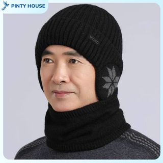 Set bộ mũ len trùm tai kèm khăn quàng cổ dành cho người trung niên, mũ giữ ấm tai, có kèm khăn giữ ấm cổ và mặt khi cần
