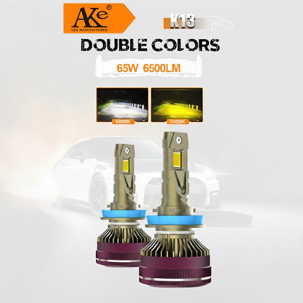 Đèn LED Ô Tô Cao Cấp AKE K13 Siêu Sáng 2 Nhiệt Màu 3000K/6000K Chân H1 H3 H4 H7 H11 9005 9006 9012