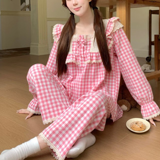  Bộ Đồ Ngủ Nữ Dài Tay Pijama Cổ Bèo Form Rộng Vải Mềm Mịn Thoải Mái Ở Nhà Mùa Hè – PINK 