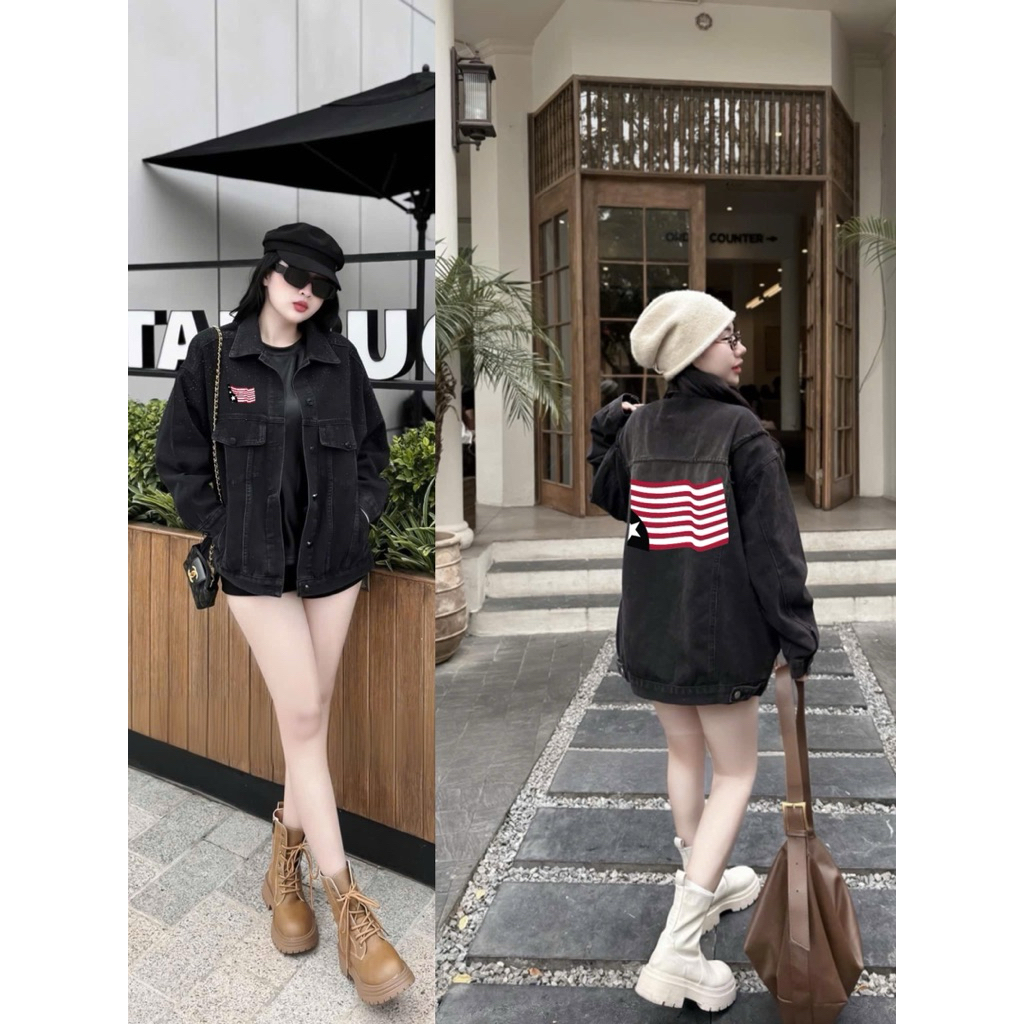 [Mèo Mỡ Bigsize 60-90kg] — Áo khoác jeans unisex bigsize in hoạ tiết cờ 55-90kg