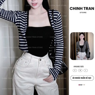   MỞ BÁN  Áo Khoác Sọc Cardigan Dáng Ngắn Form Ôm Body - CHINH TRẦN STORE 
