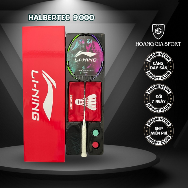 Vợt Cầu Lông Lining Halbertec 9000 Full Hộp - Căng Sẵn Dây Trợ Lực, Kèm Quấn Cán, Móc Khóa, Túi Đựng