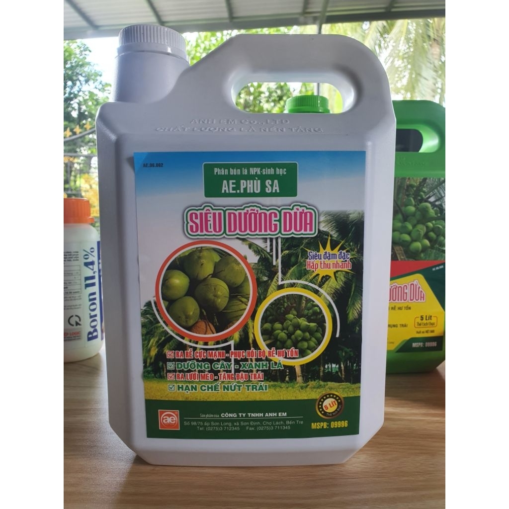Can 5 lít Siêu dưỡng dừa AE Phù Sa siêu đậm đặc kích thích ra lưỡi mèo cho cây dừa