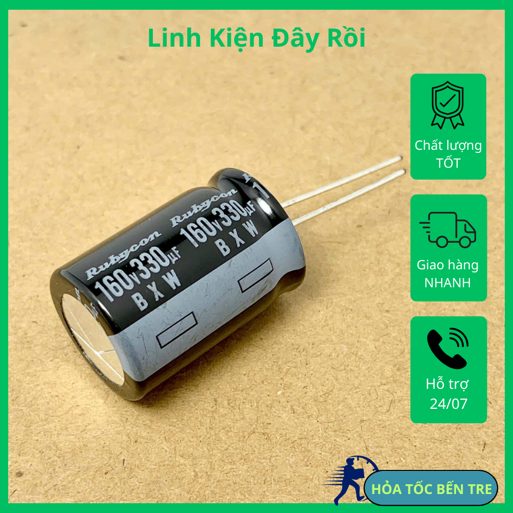 Tụ điện hóa 330uF 160V 330uF 160V330uF BXW hãng Rubycon kích thước 18x25mm