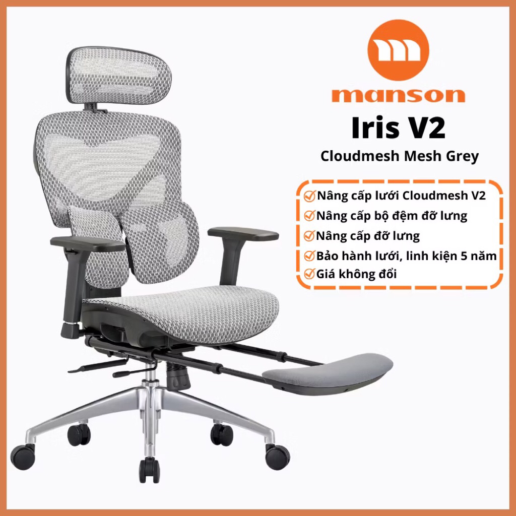 [Hỏa Tốc] Ghế Công Thái Học Manson IRIS, Ghế Văn Phòng Lưới Wintex Hàn Quốc Đen/Xám, Lumbar Điều Chỉnh Hỗ Trợ Cột Sống. | BigBuy360 - bigbuy360.vn