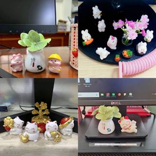 Bộ sưu tập mô hình trang trí chân màn hình máy tính, decor góc làm việc, bàn học, tủ sách, kệ gỗ