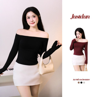 Áo trễ vai tay dài ôm body basic thun cotton mềm mịn Justdun D69