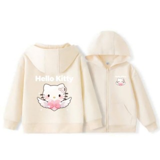 Áo khoác bé gái Hoodie Zip nỉ 2 da phong cách Hàn Quốc đơn giản thanh thoát in pet 5D hình Hello Kitty mẫu 5  