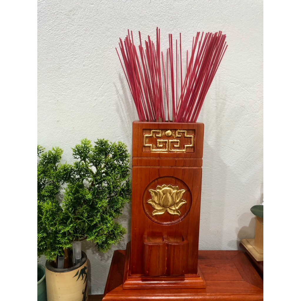 ống đựng nhang gỗ, ống đựng nhang vuông, hộp đựng nhang rát vàng, ống đựng hương trạm hoa sen