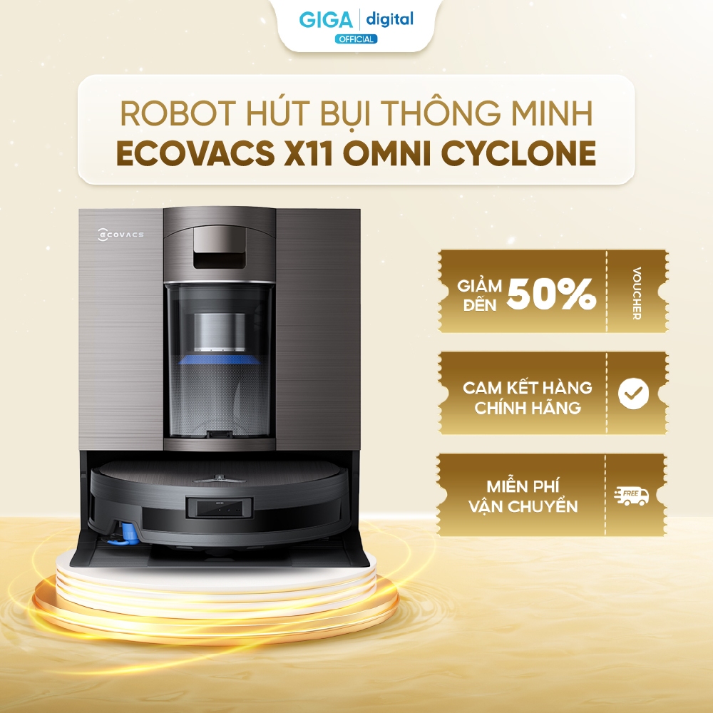 Robot hút bụi lau nhà Ecovacs DEEBOT X11 OmniCyclone - Lực hút tối đa 19.500Pa - AI Stain Detection 