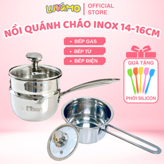 Nồi nấu bột quánh cháo size 14cm chất liệu inox 304 quấy bột nấu đồ ăn dặm cho bé Misan, lion, babyboo membebe Luvamo