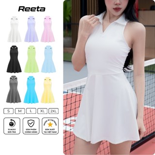 Váy tennis pickleball cổ polo sát nách thể thao nữ Reeta tặng kèm quần bảo hộ chất liệu thun co giãn thoáng khí-A3065