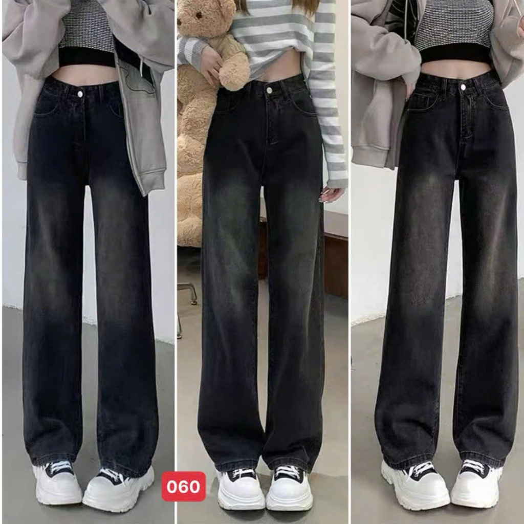 Quần Jean Ống Suông Nữ Cạp Cao - Dáng Baggy Ống Rộng Cá Tính - Avan Fashion