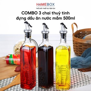  COMBO 3 Chai Đựng Dầu Ăn Nước Mắm Thủy Tinh Vuông 500ml Bình Lọ Đựng Gia Vị Có Vòi Tiện Lợi Đa Năng 