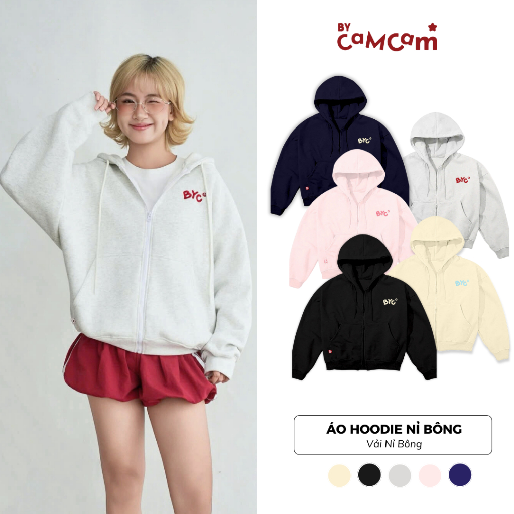 Áo Hoodie Zip Nỉ Bông Basic Form Boxy 𝑩𝒚𝒄𝒂𝒎𝒄𝒂𝒎 Urban Khoá Kéo BYC Streetwear Unisex Nam Nữ AHOD243 | BigBuy360 - bigbuy360.vn