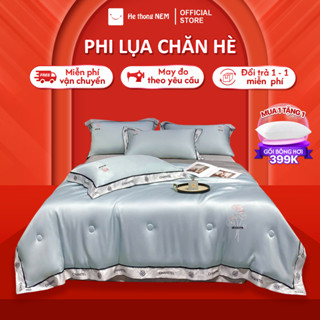 Bộ ra giường Hệ Thống Nệm cao cấp Bộ set chăn ga drap grap phủ trải giường gối nệm đệm 5 món lụa thái mát lạnh mùa hè