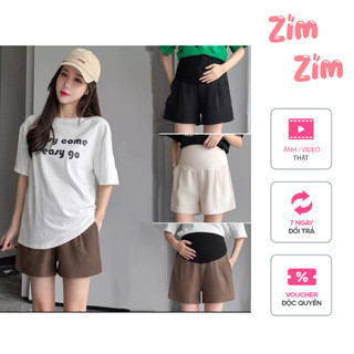 Quần Bầu ZimZim - Quần Sooc Bầu Chất Ruby Ống Rộng, Siêu Mát Có Chun Chỉnh & Đáp Bụng Thoải Mái ZS03