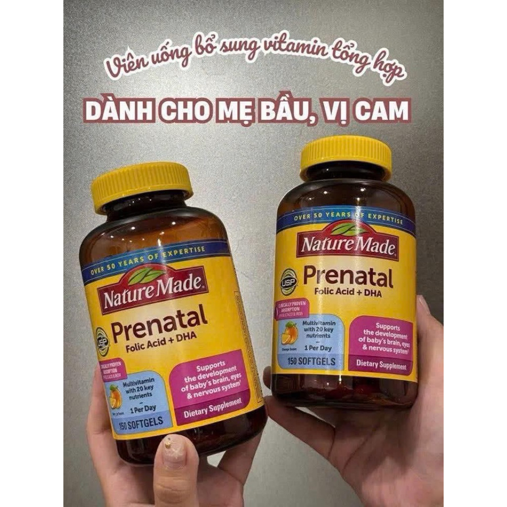 Vitamin bầu Prenatal Folic acid + DHA nature made 150 viên