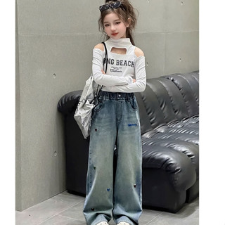 Quần Jean Ống Suông Bé Gái Lưng Thun Thêu Họa Tiết Nơ Xinh – Quần Jean Dài Bé Gái Nexxi