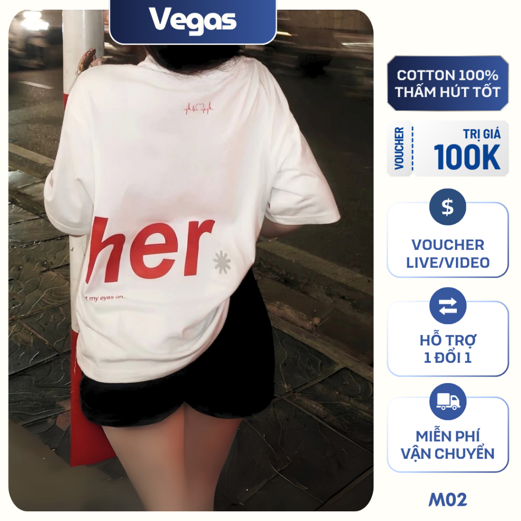 [M02] Áo thun COUPLE "HER HIM" , áo phông basic hiện đại chất cotton 100% 2 chiều oversize nam nữ Ve