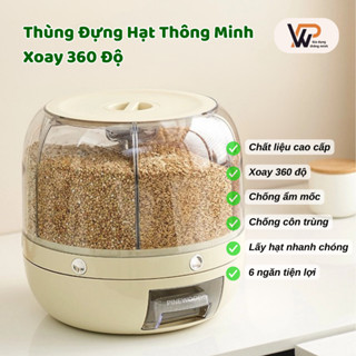 Thùng Đựng Hạt, Thùng Đựng Gạo Thông Minh, Thùng Hạt Xoay 360 Độ Tiện Lợi, Chống Côn Trùng, Bụi Bẩn