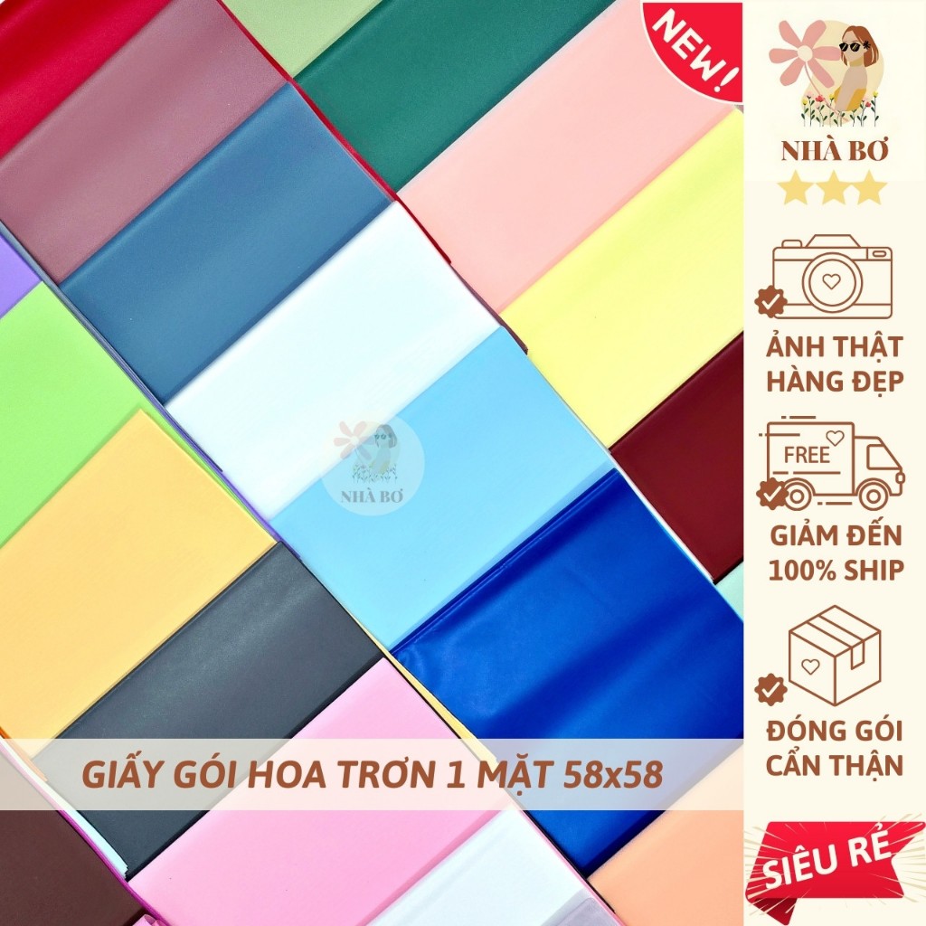 20 giấy gói hoa trơn 1 mặt 1 màu mờ 58x58 dày form không thấm trang trí handmade - Hoa Sáp Nhà Bơ