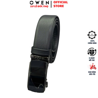 Thắt lưng nam da bò OWEN BELT256245 dây nịt bụng cao cấp màu đen sần mặt khóa trượt tự động không phồng rộp bong tróc
