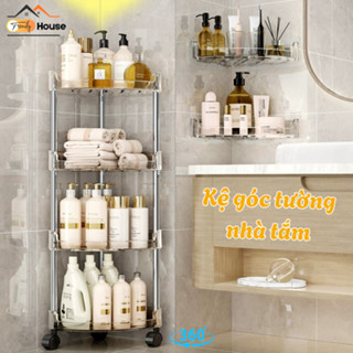 Kệ Góc Tường Trong Suốt Để Đồ Nhà Tắm Có Bánh Xe Linh Hoạt, Giá Để Đồ Nhà Vệ Sinh Thiết Kế Thoát Nước Nhanh