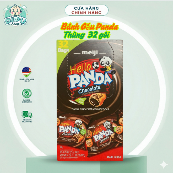 [DATE 07/2026] Bánh Gấu Hello Panda Chocolate Meiji USA 21gr x 32 gói