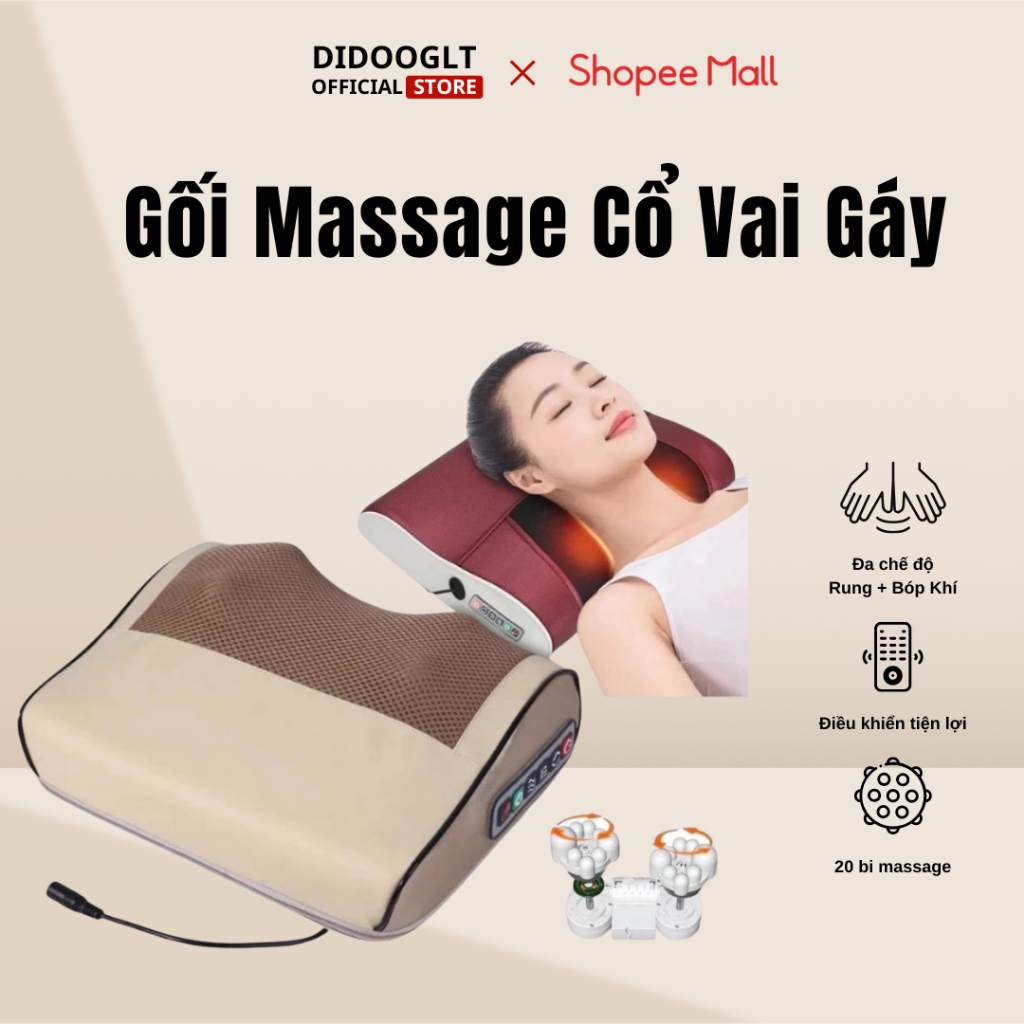 Gối massage cổ vai gáy DIDOOGLT máy massage hồng ngoại cao cấp hỗ trợ giảm đau mỏi vai gáy